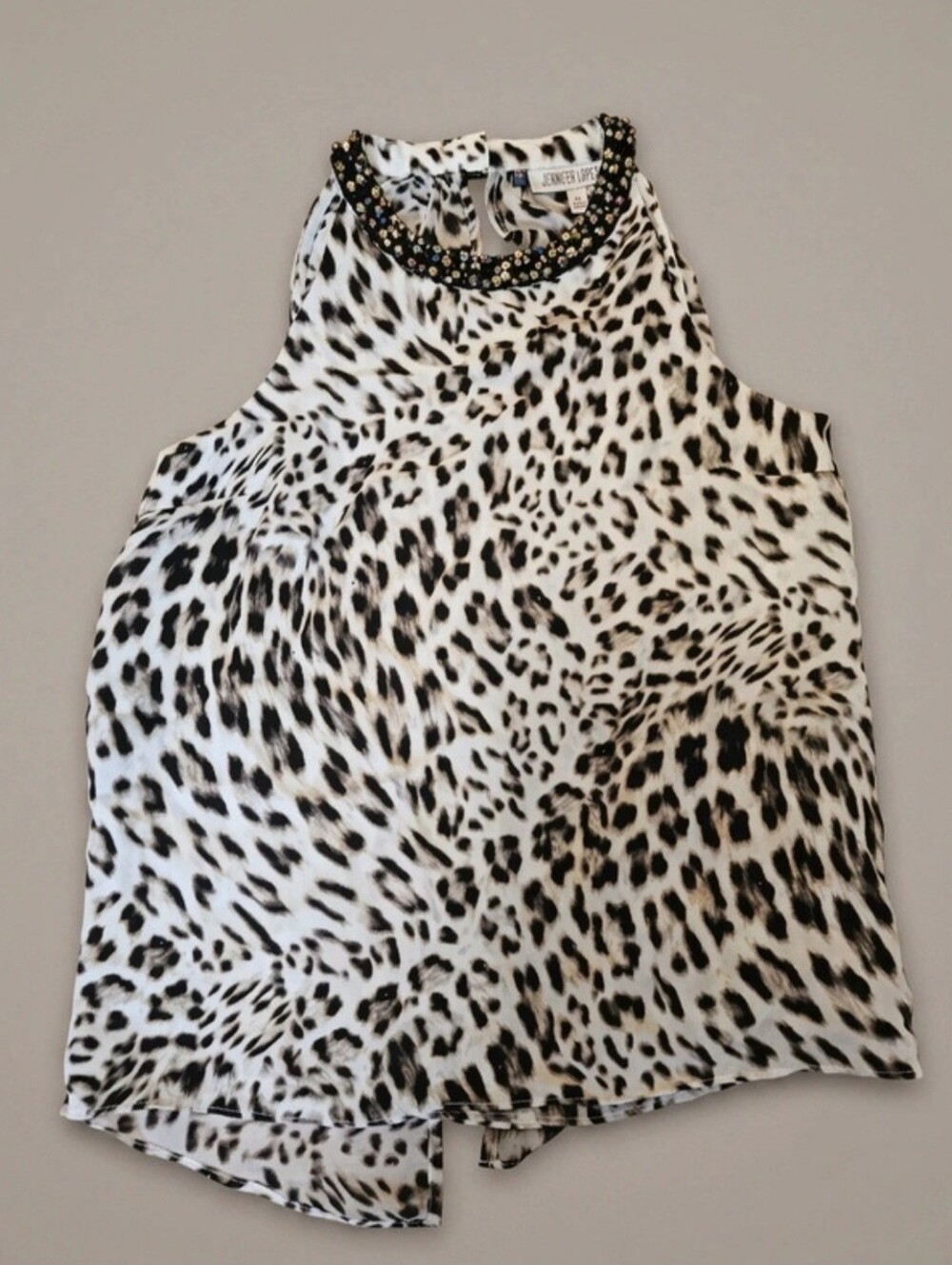 Jennifer Lopez JLO Animal Print Halter Tank Top Size XS Beaded Neckline